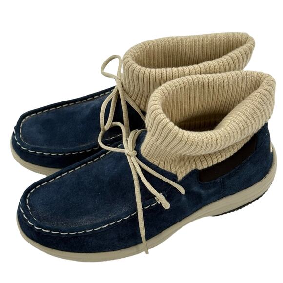 Propet Leather Cardigan Fold Over Moccasin Comfort Suede Skip On Boot Blue 7 - Picture 4 of 10